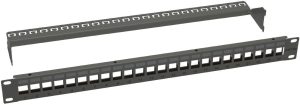 133-011-7122T e-fairline 19" patch panel for 24xmodules 1U, black, empty housing with cable strain relief