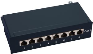 133085006 e-fairline Mini patch panel 12-port AP Cat.6A, grey RAL7035 BxHxT 241x44x111mm